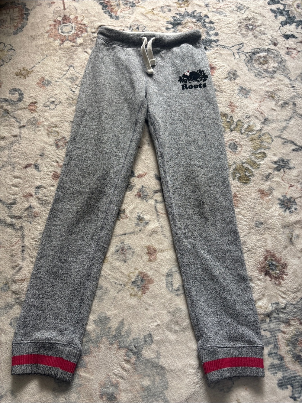 Roots Kids Grey Sweatpants with Red Cuff Stripes